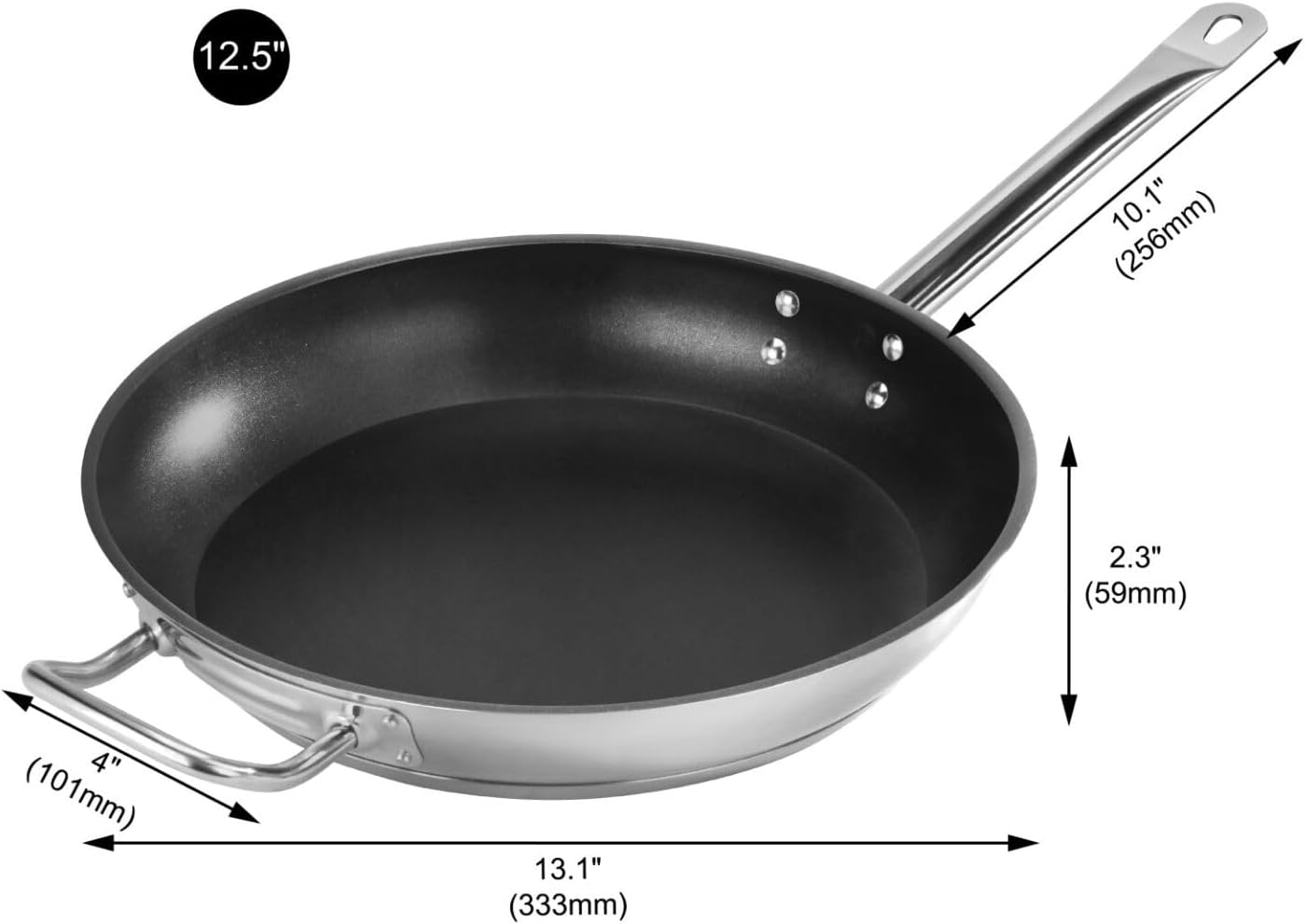 Sartén Antiadherente Acero Inox 12.5pulg Profundidad 2pulg