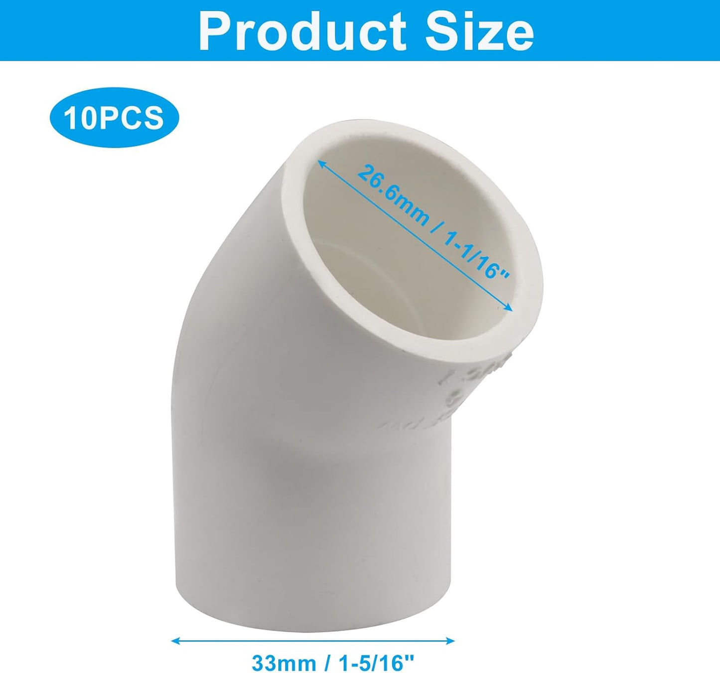 10 Pzas Codo PVC 3/4pulg 45grados Conector Esquina 2 Vias