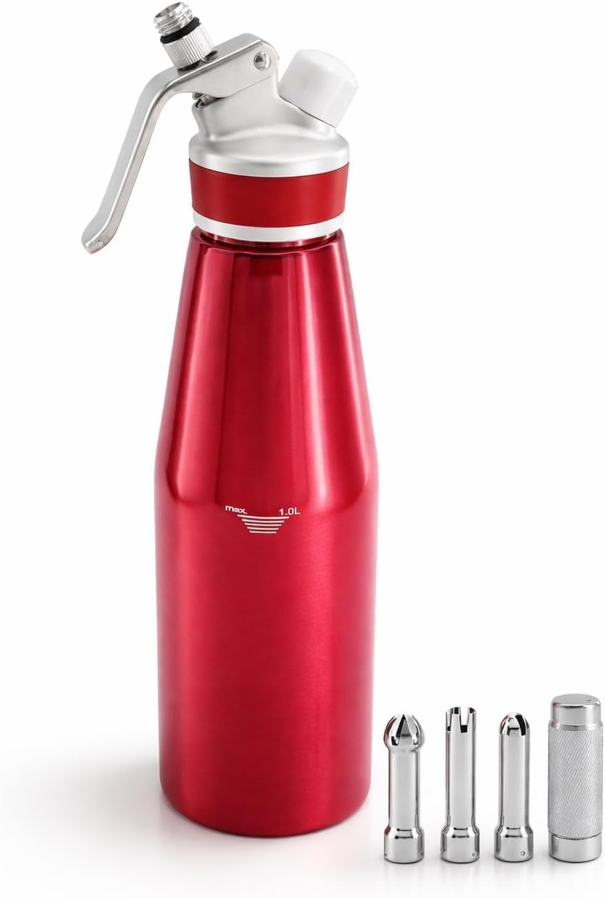 Dispensador de crema batida TFORESTER con botella de aluminio aislada y 3 boquillas de acero inoxidable