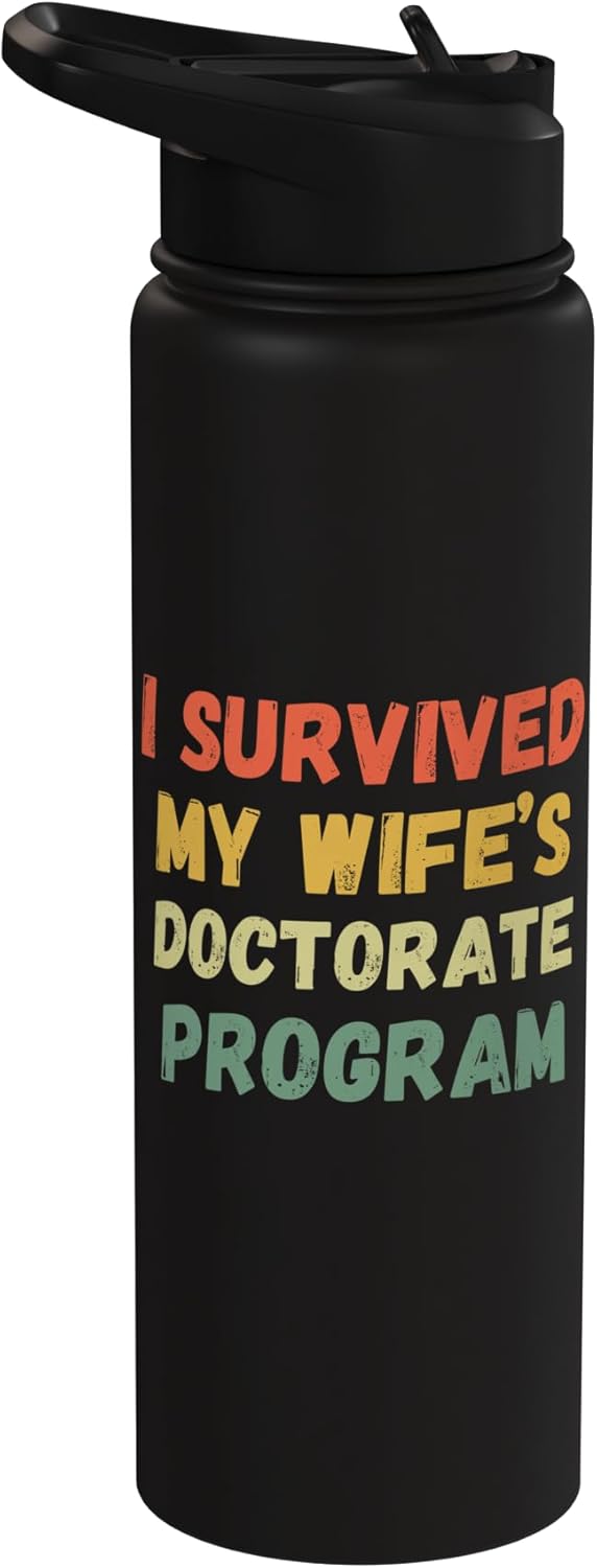 Botella de agua aislada de acero inoxidable I Survived Mi esposa graduada