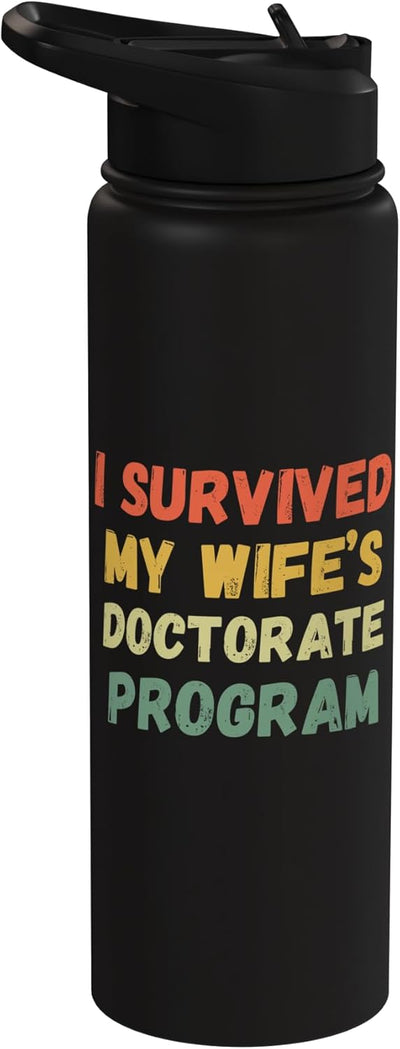Botella de agua aislada de acero inoxidable I Survived Mi esposa graduada