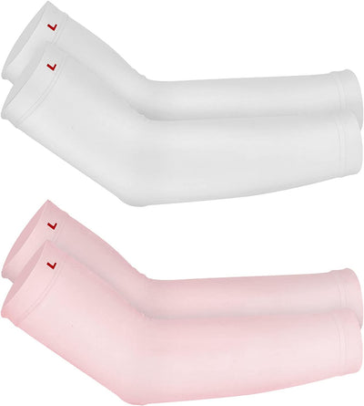 2 Pares Mangas Protección Solar UPF 50 Niños 6-12 Años Blanco Rosa