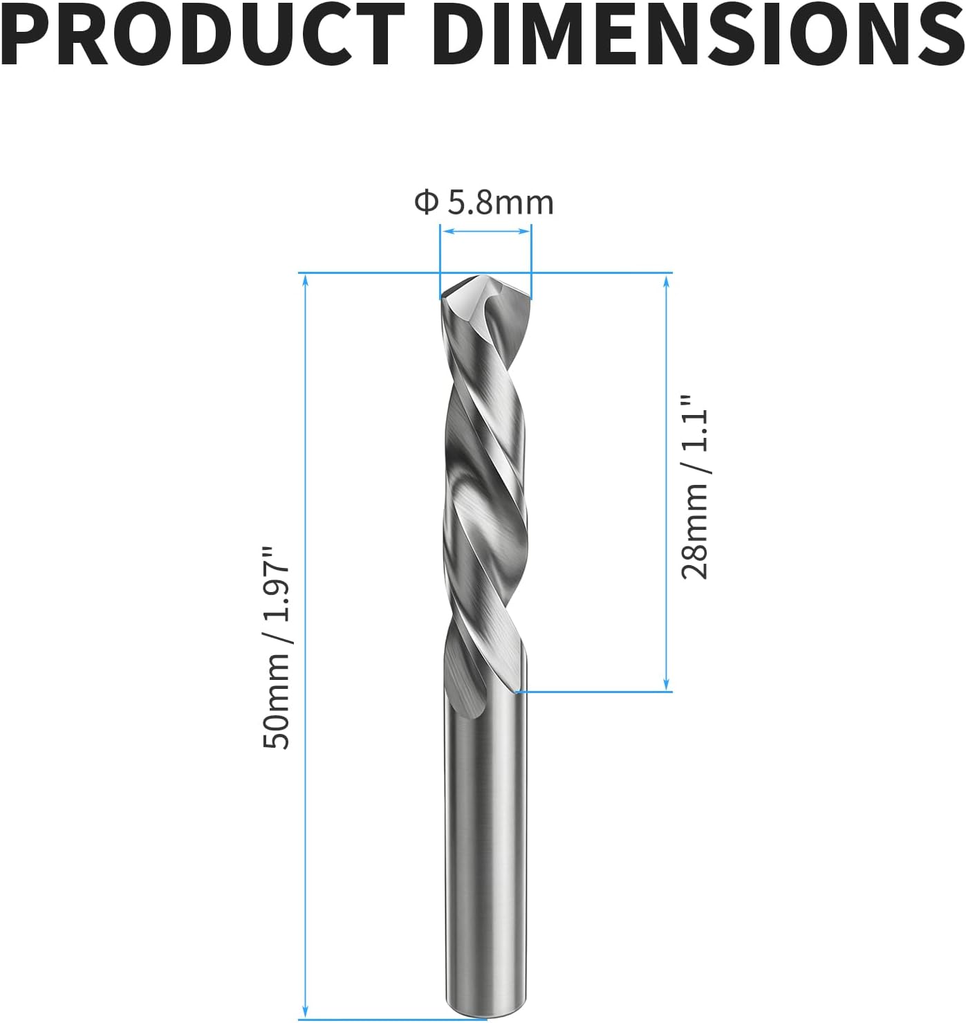 Broca carburo tungsteno 5.8mm para acero inox aluminio