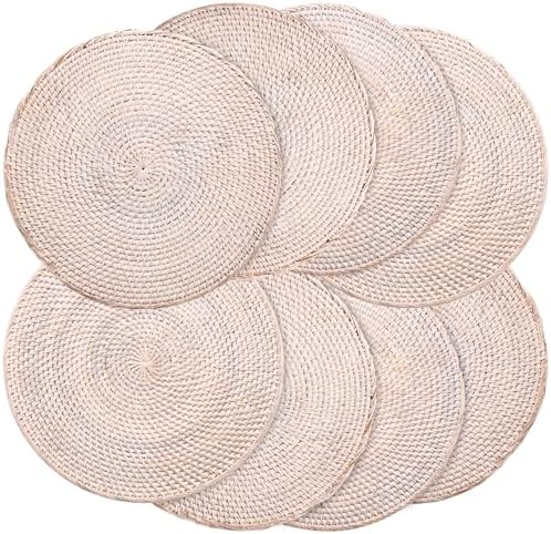 Set 8 Manteles Ratán Redondos 13pulg Tejidos Blancos