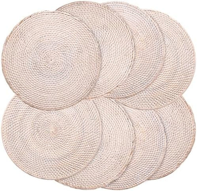 Set 8 Manteles Ratán Redondos 13pulg Tejidos Blancos