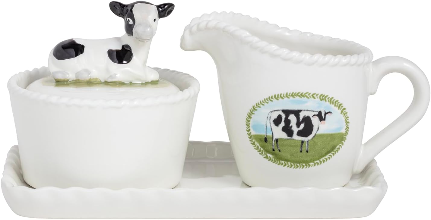Crema y azúcar de granja en gres blancos Mud Pie