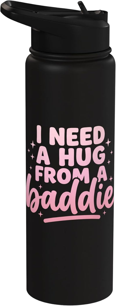 Bottella de agua acero inoxidable aislada con abrazos de baddie