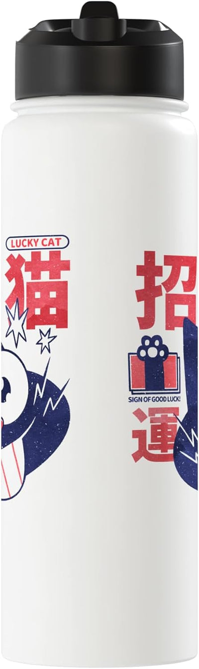 Botella agua acero inox aislada gato Maneki-Neko