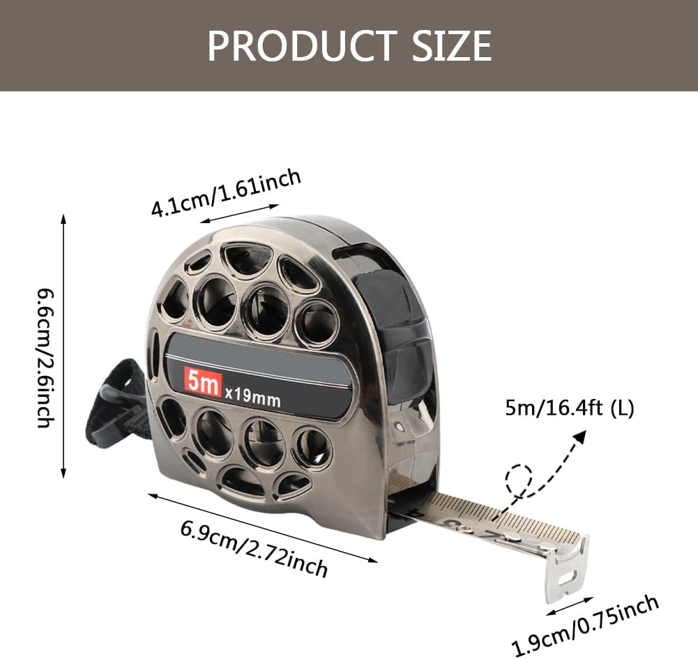 Cinta métrica acero inox 5m/16.4ft retráctil auto bloqueo