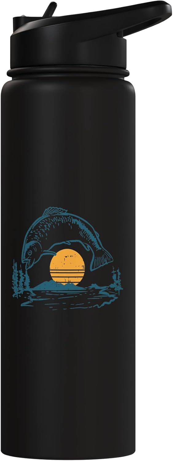 Botella de agua acero inoxidable aislada regalo pescador vintage