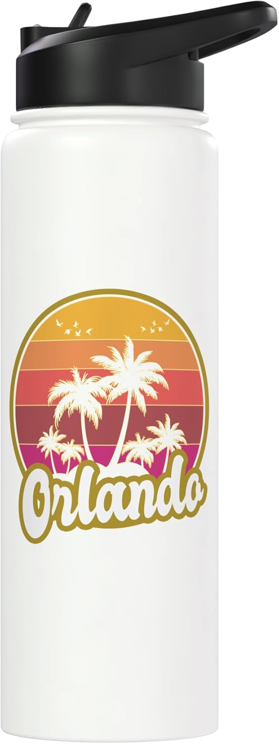 Botella agua aislada acero inox Orlando FL atardecer retro