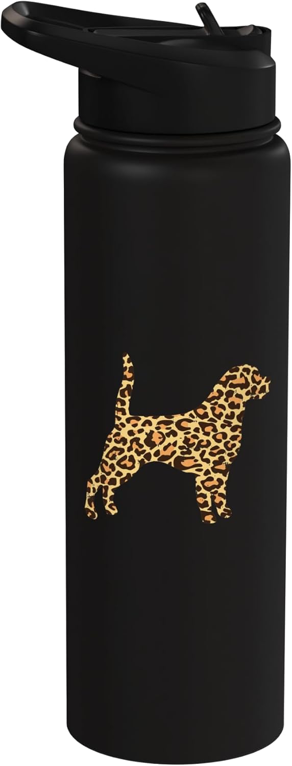 Botella de agua aislada para mujer con estampado de leoparda y perro