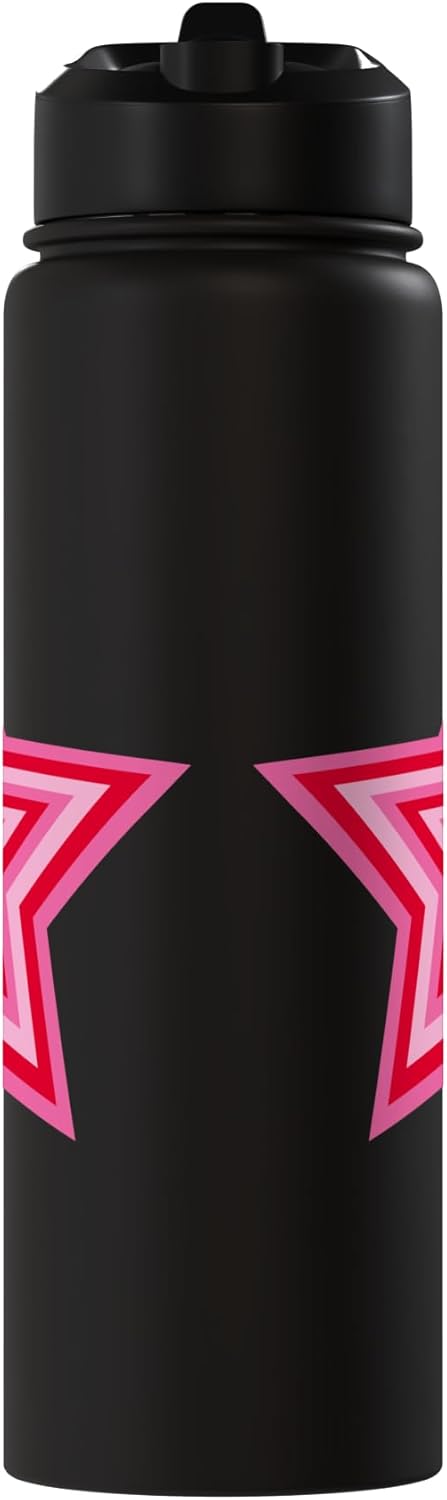 Botella de agua estilizada rosa con estrella acero inoxidable aislada