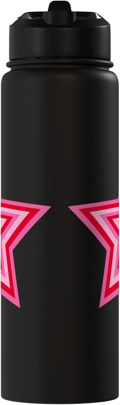 Botella de agua estilizada rosa con estrella acero inoxidable aislada