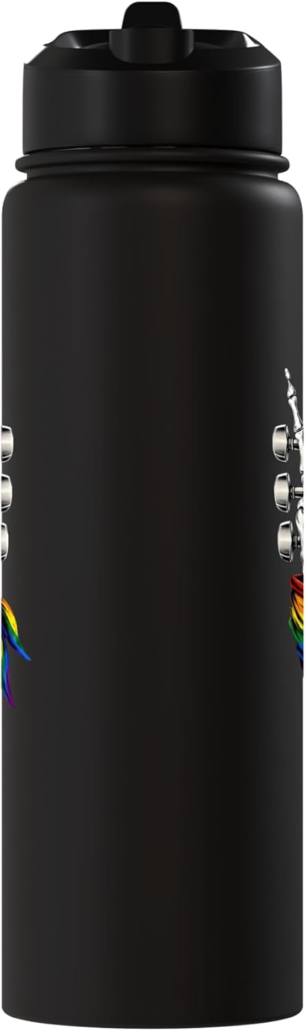 Bottella de agua aislada estampado hueso guitarra arcoiris acero inoxidable
