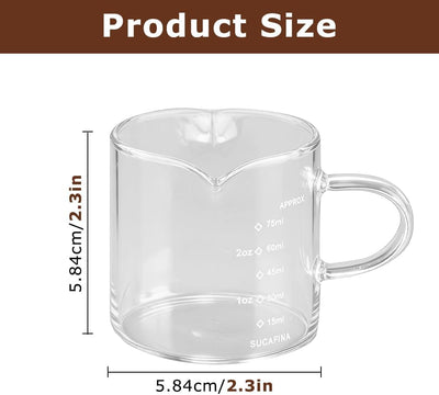 Paquete de 2 vasos de chupito de espresso con asa y doble boquilla