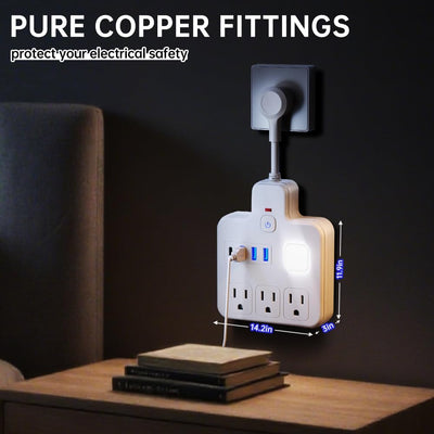 Cable extensión USB múltiple con 3 salidas CA y luz nocturna