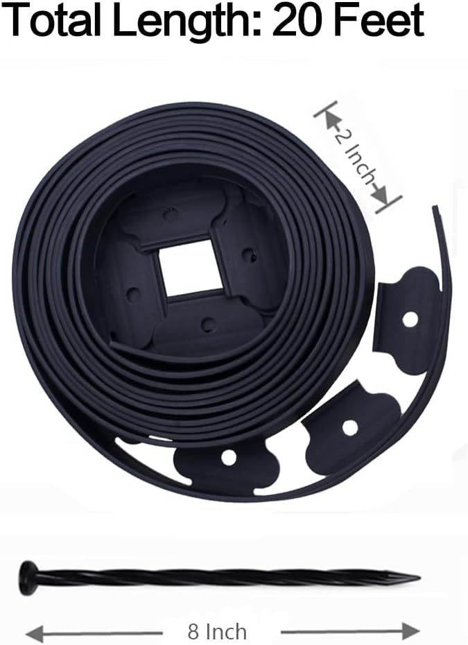 Bordes de césped plástico negro 2pulg 20ft 20púas espiral