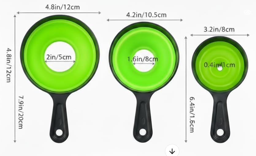 Juego de 3 embudos plegables de silicona para tarros Mason y cocina