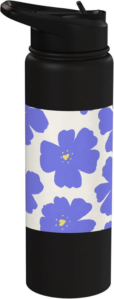 Botella de agua aislada floral purpura acero inoxidable crema