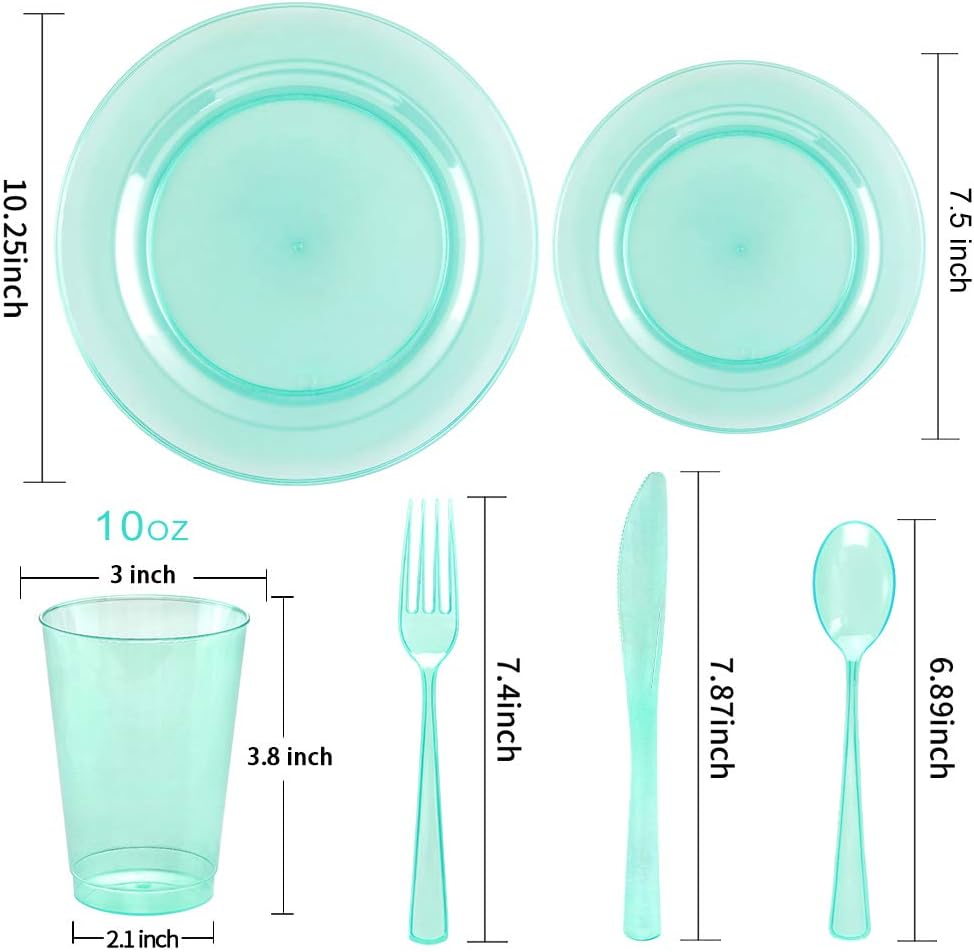 Platos plásticos verdes set 25 y 100 pcs