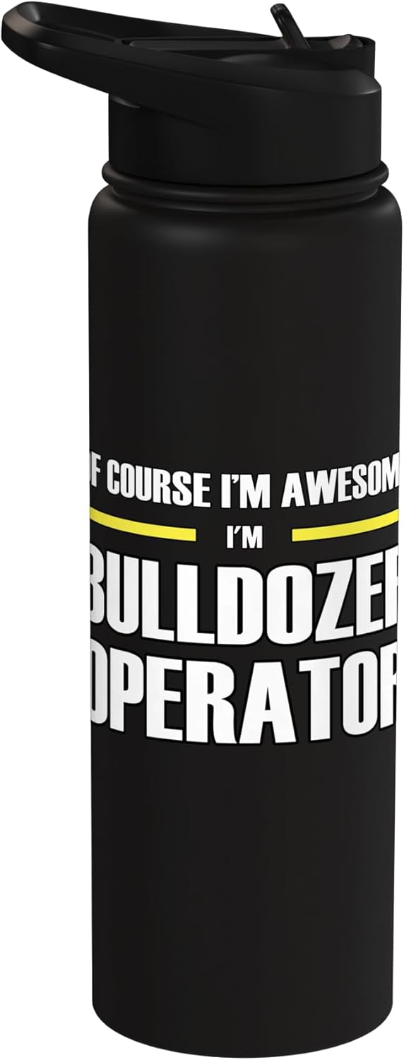 Botella agua acero inox aislada operador bulldozer