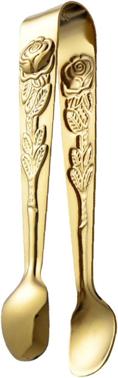 Pinza servir acero inox 4pulg diseño rosas color dorado