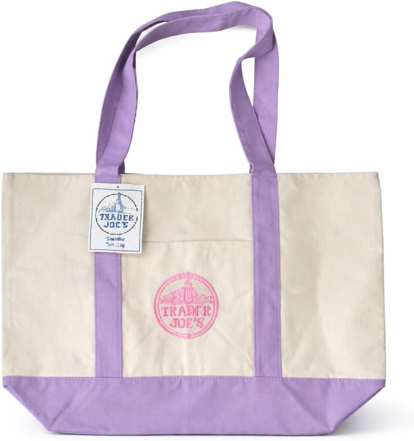 Bolsa tela reutilizable con bolsillo y borde morado