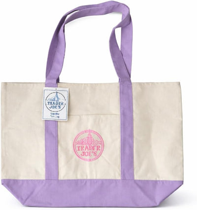 Bolsa tela reutilizable con bolsillo y borde morado