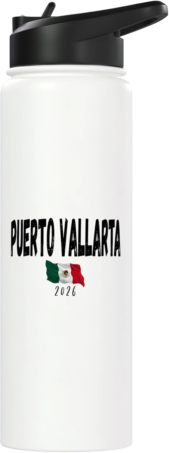 Botella de agua acero inoxidable con bandera de Puerto Vallarta