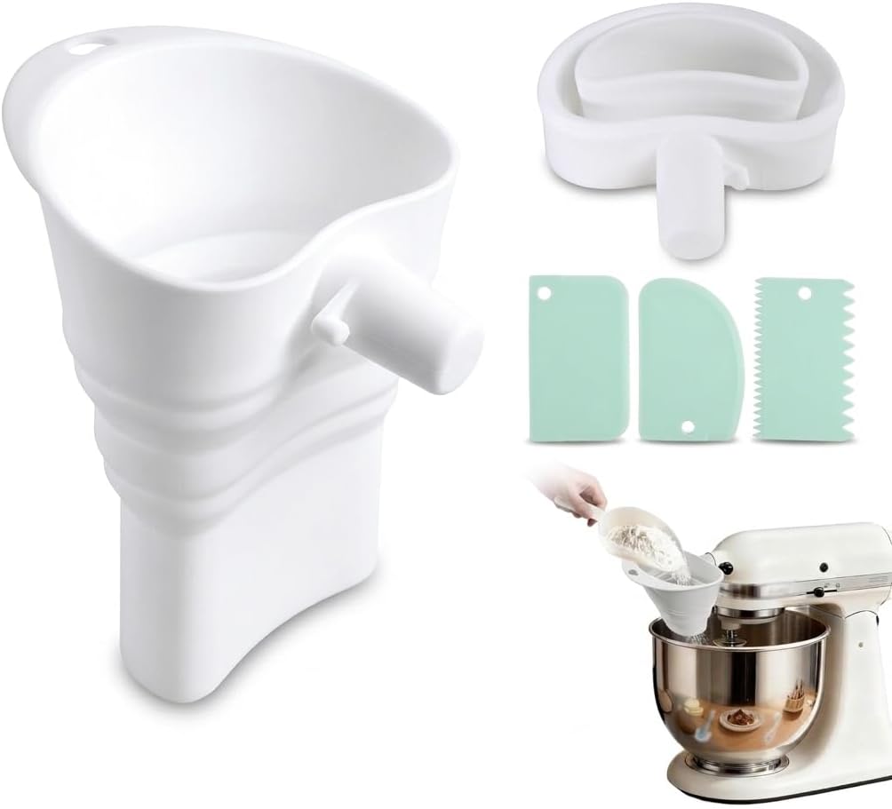 Embudo de harina plegable de silicona para KitchenAid con 3 raspadores