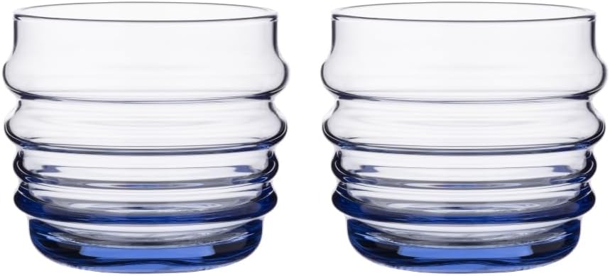 Vaso de vidrio moderno con base azul set 2 7oz