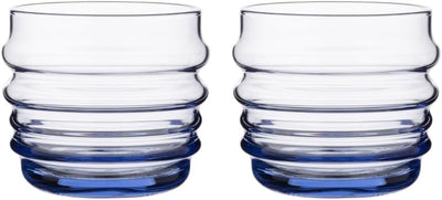 Vaso de vidrio moderno con base azul set 2 7oz