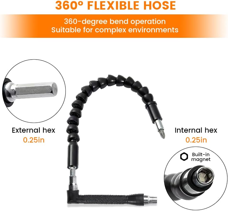8 Brocas Flexibles con Adaptador Giratorio 90°