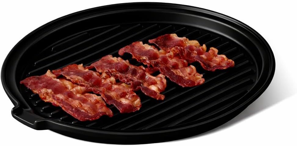 Bandeja de tocino para microondas y horno, plato redondo de 11 pulgadas color negro