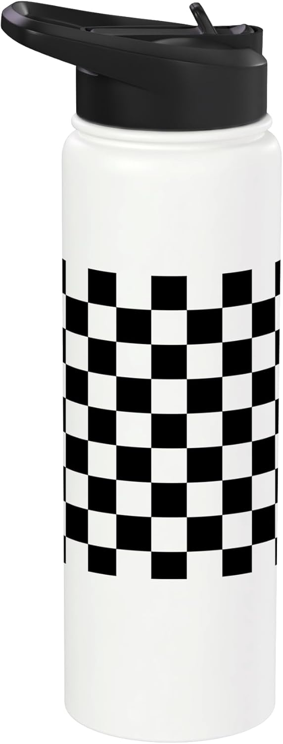 Botella de agua aislada de acero inoxidable con tablero ajedrez