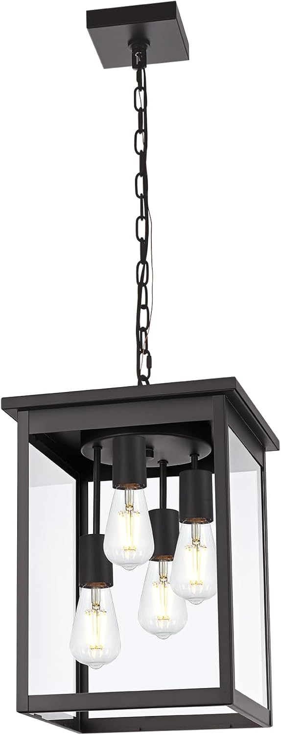 Lámpara colgante exterior 4 luces negra mate vidrio transparente