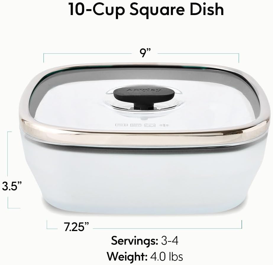 Recipiente cuadrado vidrio 10 tazas tapa ventilada apilable
