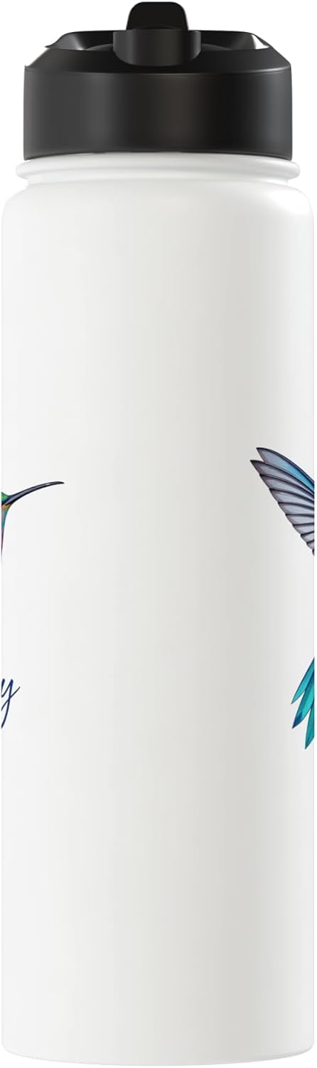 Botella de agua inspiradora geométrica de acero inoxidable con ave colibrí