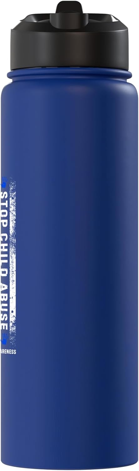 Botella de agua aislada con ribete azul y bandera USA sin BPA