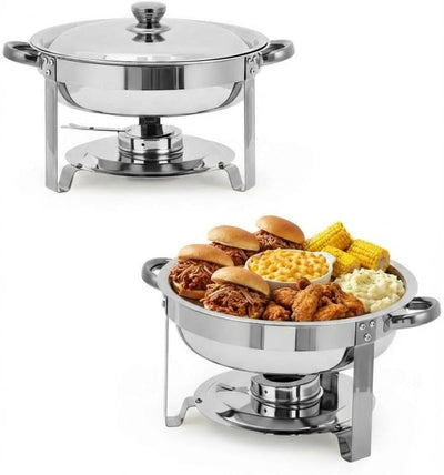 Juego de 2 platos calentadores redondos de acero inoxidable para buffet y eventos
