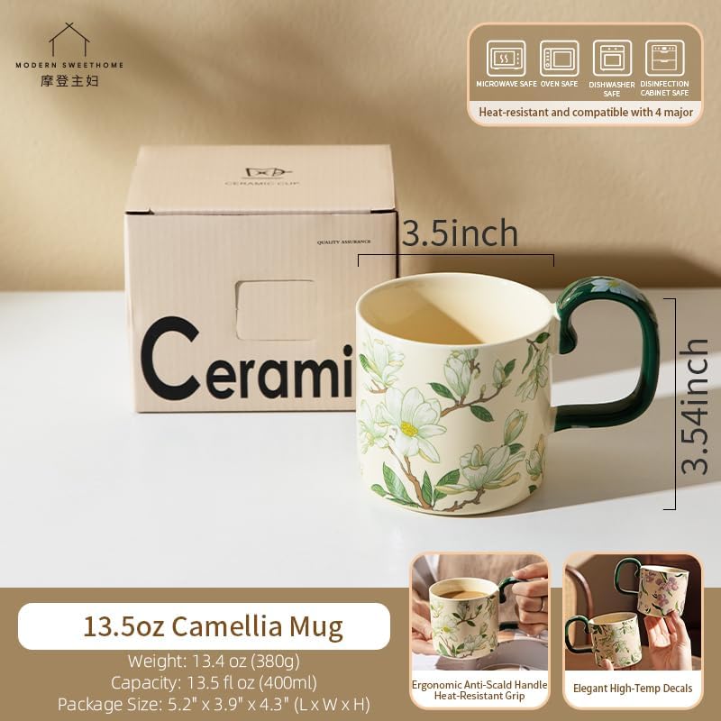 Taza de cerámica vintage de camelia con diseño floral