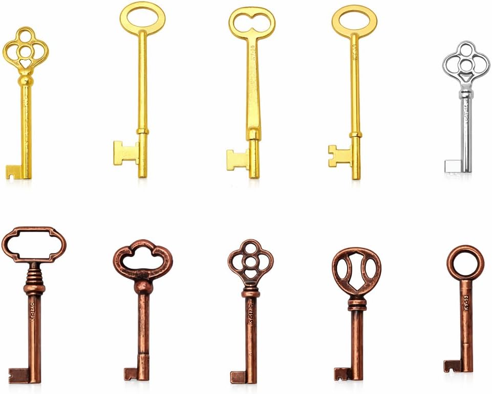 Set 10 Llaves Esqueleto para Armarios Vintage con Llavero