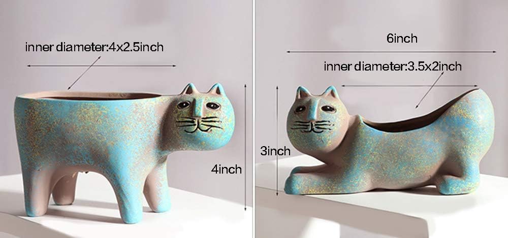 Maceta cerámica retro forma gato para suculentas