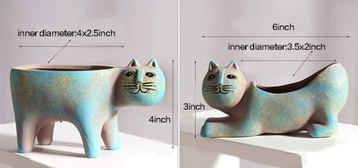 Maceta cerámica retro forma gato para suculentas
