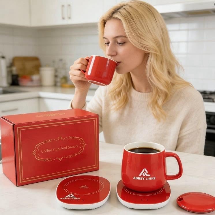 Juego de calentador de tazas cerámicas inteligentes rojos