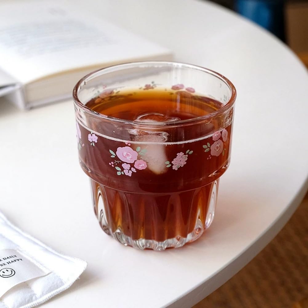 Juego de 2 tazas de vidrio floral para café, té y postre