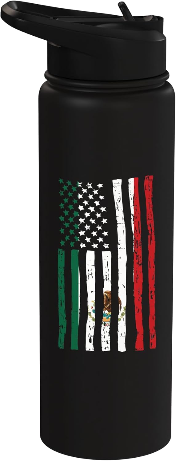 Botella de agua aislada de acero inoxidable con diseño de bandera de EE.UU. y México