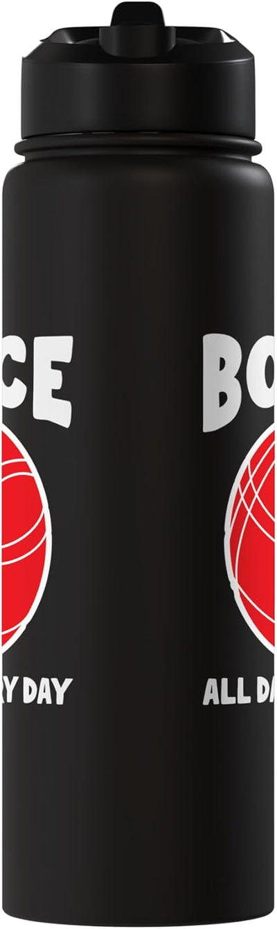 Botella de agua acero inoxidable aislada diseño jugador bocce