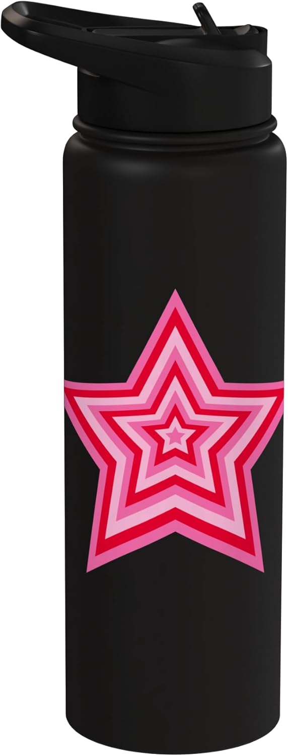 Botella de agua estilizada rosa con estrella acero inoxidable aislada